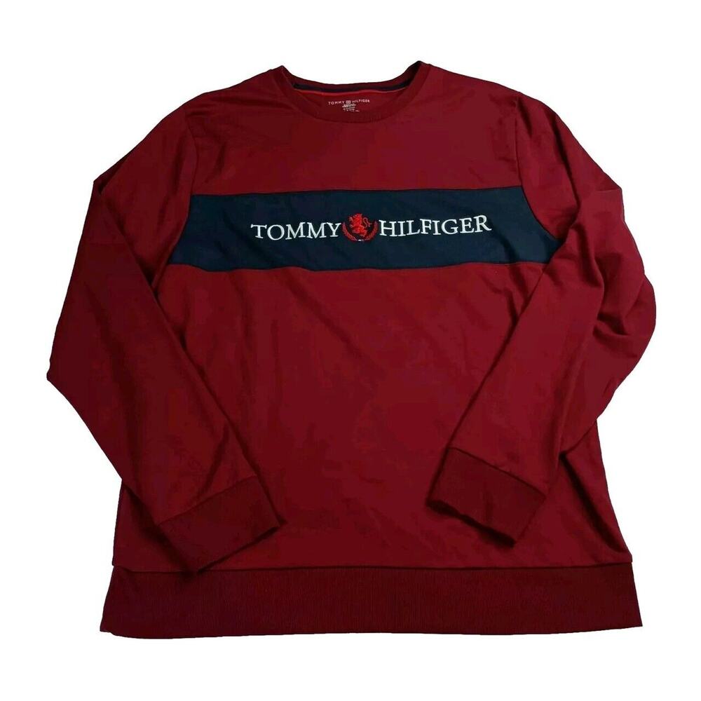 Tommy Hilfiger Crew Sweatshirt Men's XL XLarge Burgundy Red French Terry